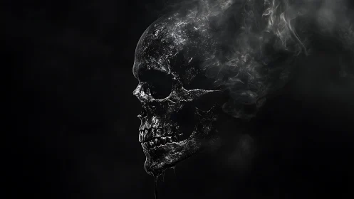 Midnight skull in drifting smoke and cinematic shadow.