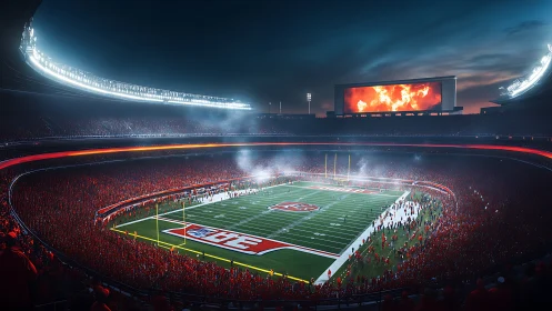 Night football stadium panorama renders immersive crowd energy