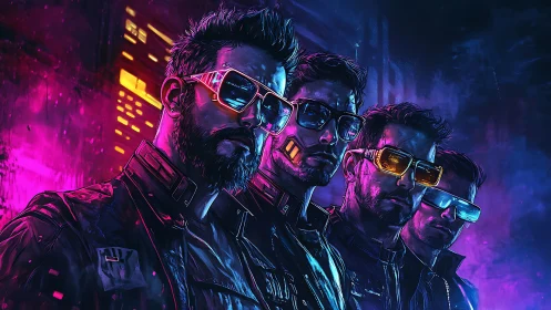 Cyberpunk neon squad framed in high-contrast chromatic light