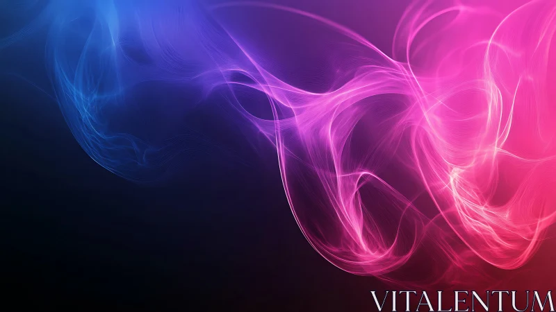 Neon blue and pink light waves on dark gradient background.