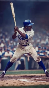 Poised slugger in vintage pinstripes awaits thunderous swing.