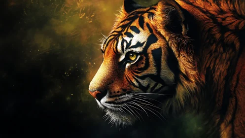 Majestic tiger gaze cuts through moody golden forest dusk