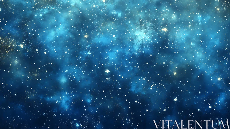 Star-filled deep blue cosmic background in soft focus.