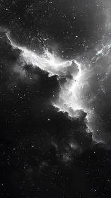 Monochrome interstellar nebula rendered in high-contrast detail