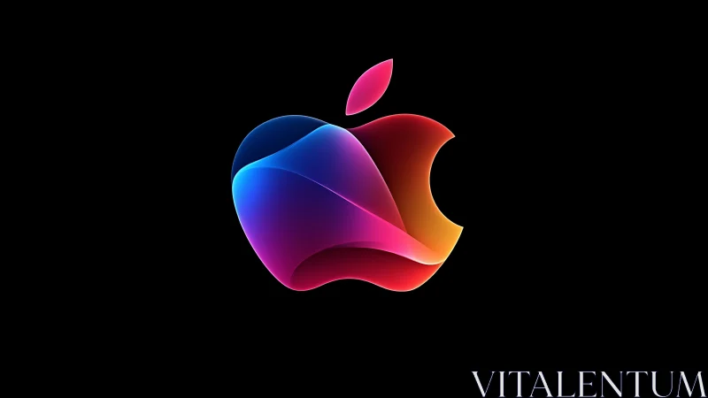 Multicolor gradient apple emblem with luminous folds.