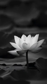 Monochrome lotus bloom with shallow depth and soft bokeh field