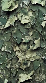 Macro study of peeling bark texture with embedded dry leaves