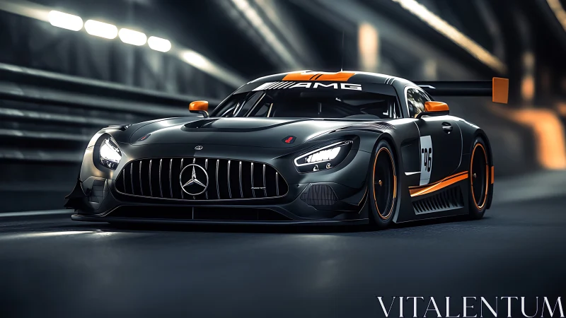 Midnight circuit sprint with a sleek Mercedes AMG racer.