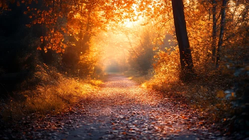Golden Tunnel of Light Through Autumn Trees