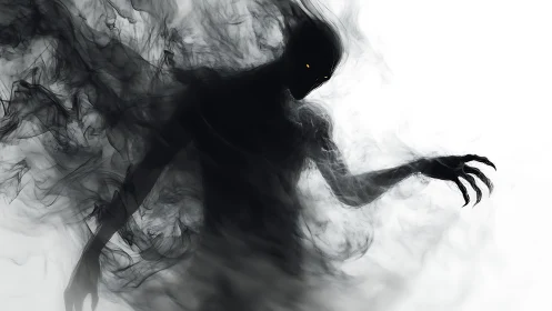 Shadowy humanoid figure emerges from swirling black smoke