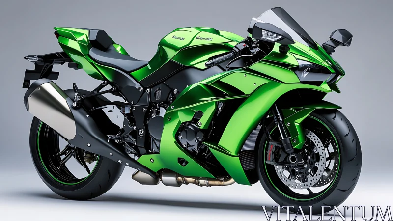High-gloss green superbike rendered in hyperreal studio lighting