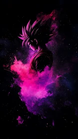 Cosmic anime warrior glowing in a storm of pink energy.