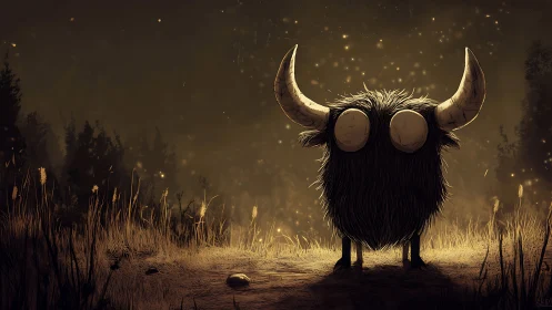 Gentle horned forest creature gazes into a glowing twilight