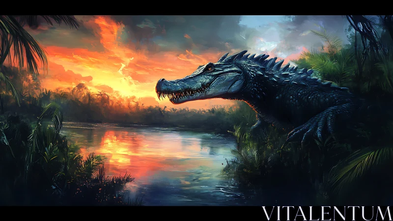 Sunset river stalker watching the jungle glow unfold.