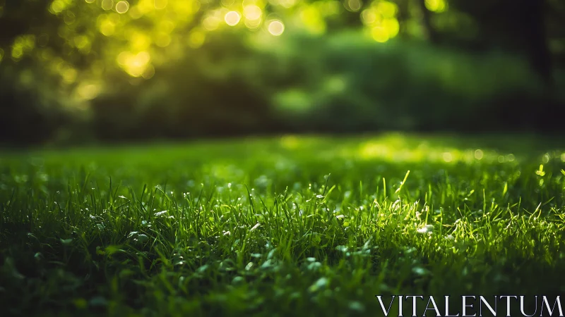 Lush Green Grass With Sunlight in Soft Focus Nature Photography.