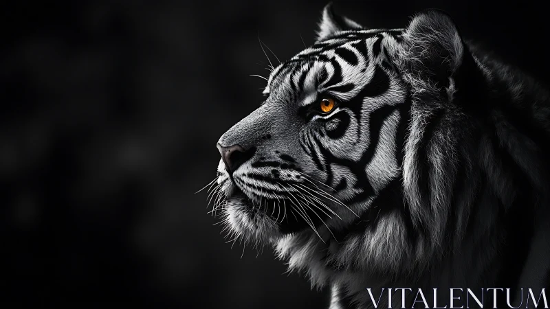 Quiet strength in the gaze of a silver-striped tiger.