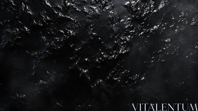 Dark metallic surface glimmers with scattered silver highlights.