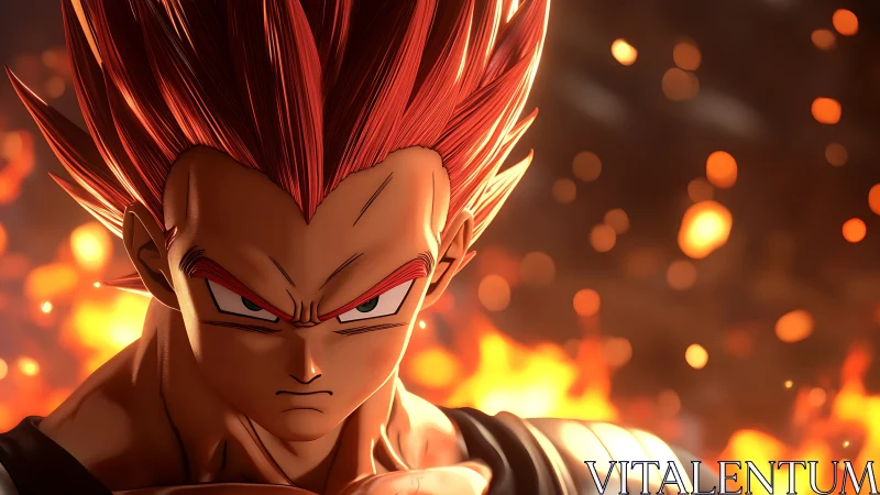 Fiery warrior glare ignites a blazing battlefield horizon.