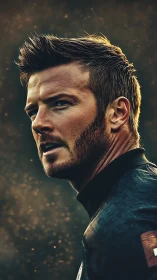 Storm-lit football hero gazes into gold-flecked twilight.