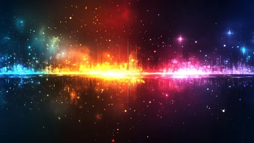 Radiant rainbow skyline glowing across a dreamy night horizon.