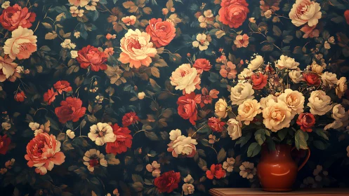 Floral Still Life: Vintage Roses Against Dark Background