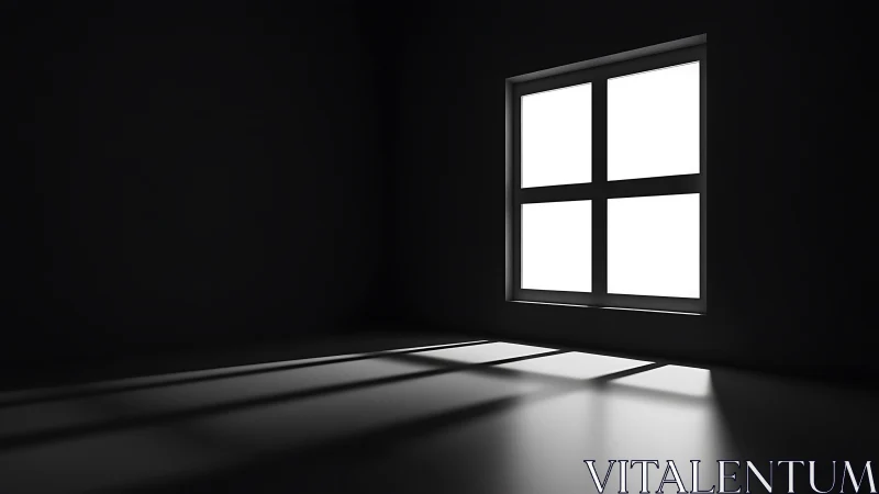 Rectangular window projects hard-edged shadows into dark room