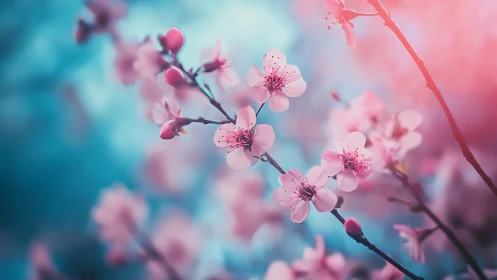 Cherry Blossoms Against Turquoise Sky.