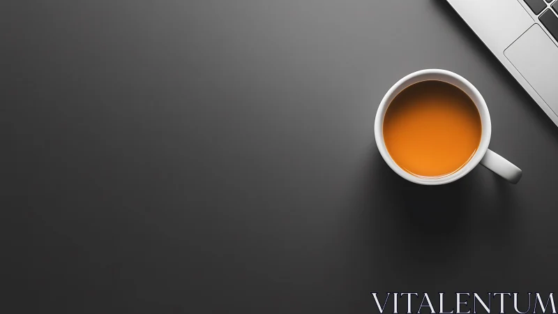 Minimalist desktop with orange tea beside silver laptop.