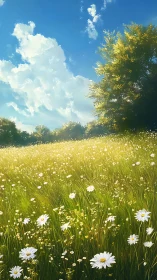 Sunlit daisies quietly rehearse summer across the meadow