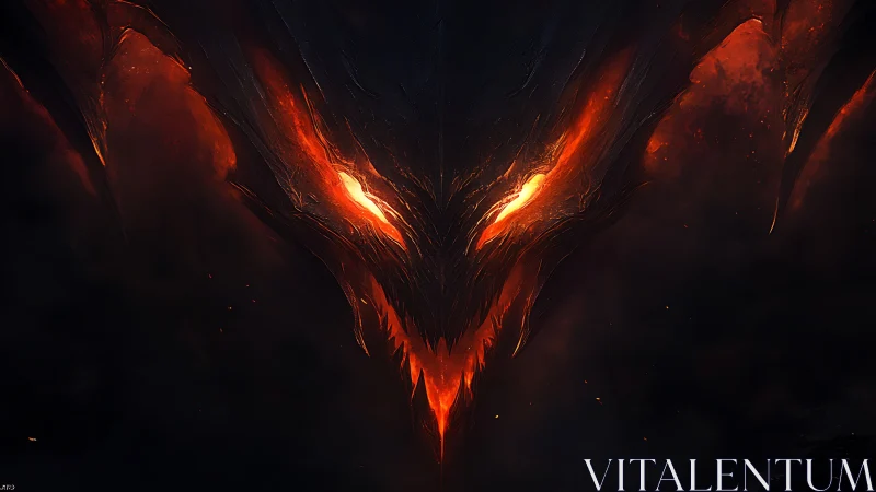 Lava-lit demonic face emerging from dark symmetrical void.