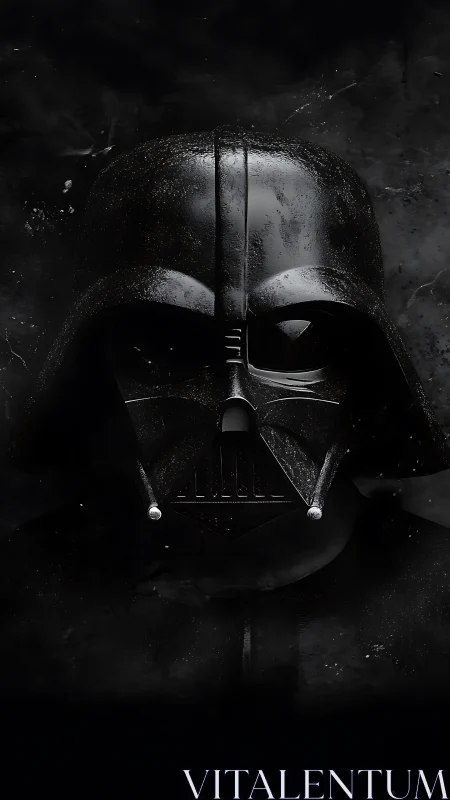 Specular black respirator helmet in low-key cinematic lighting.