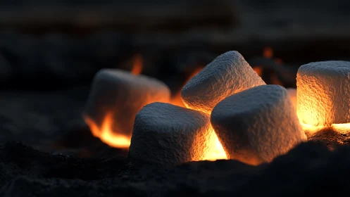 Glowing Embers in Ash, Hot Coal Surfaces Illuminated.