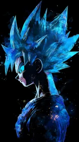 Storm-charged anime warrior crowned in electric azure fire.