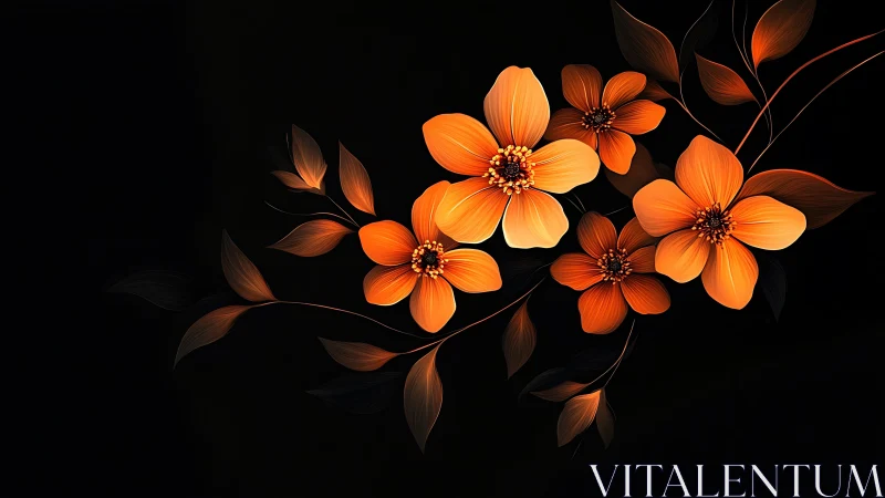 Luminous Floral Composition Against Black: Digital Rendering.