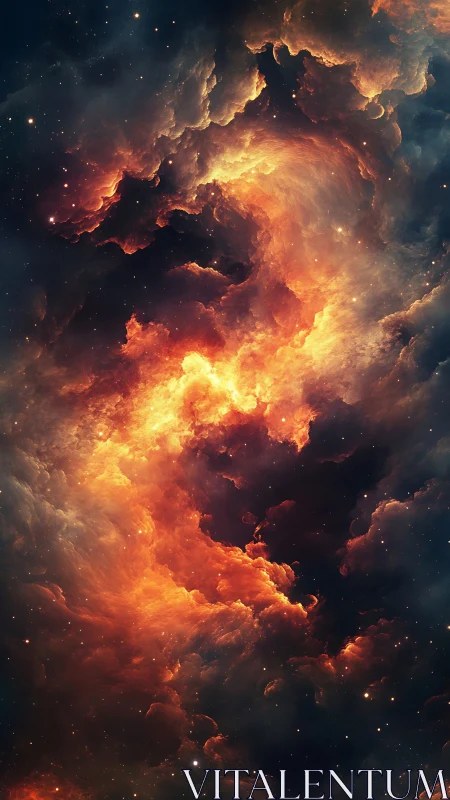 Glowing cosmic nebula swirling with warm starlit clouds.