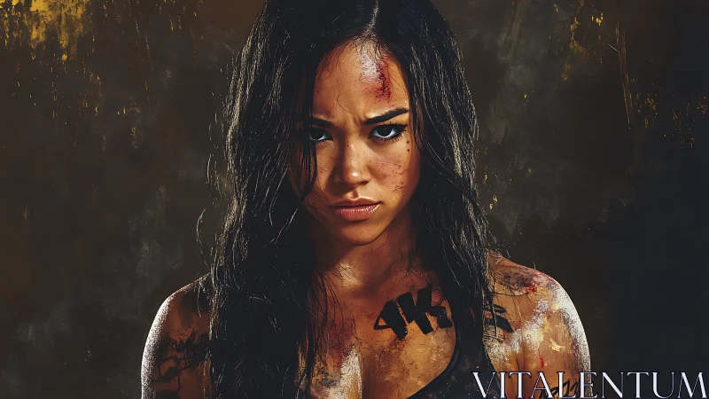 Fierce warrior woman in gritty cinematic portraiture.