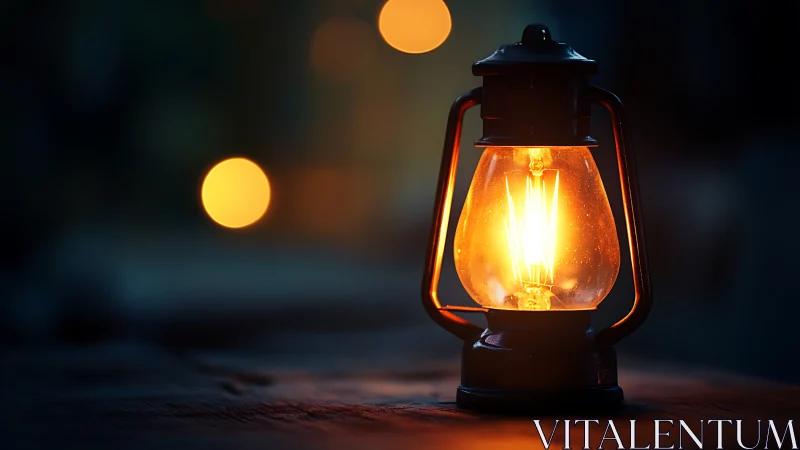 Incandescent Lantern with Bokeh Illumination Against Night.
