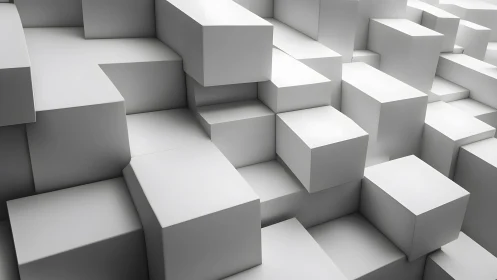 White 3D cubes form staggered geometric block arrangement