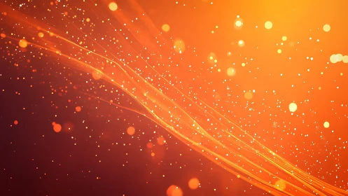 Abstract orange light streaks with glowing sparkles background.