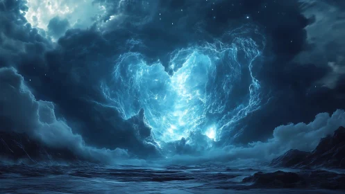 Dramatic Lightning Storm Over Ocean Landscape.