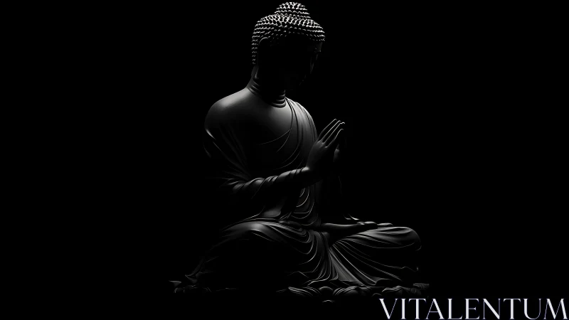 Low key seated Buddha silhouette in lateral rim lighting
