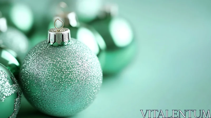 Glittered mint glass bauble in shallow depth of field macro study