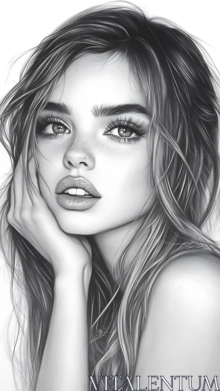 Monochrome portrait of young woman in close-up view.