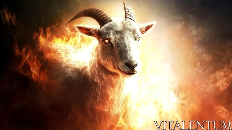 High-contrast infernal goat rendered in dynamic flame lighting