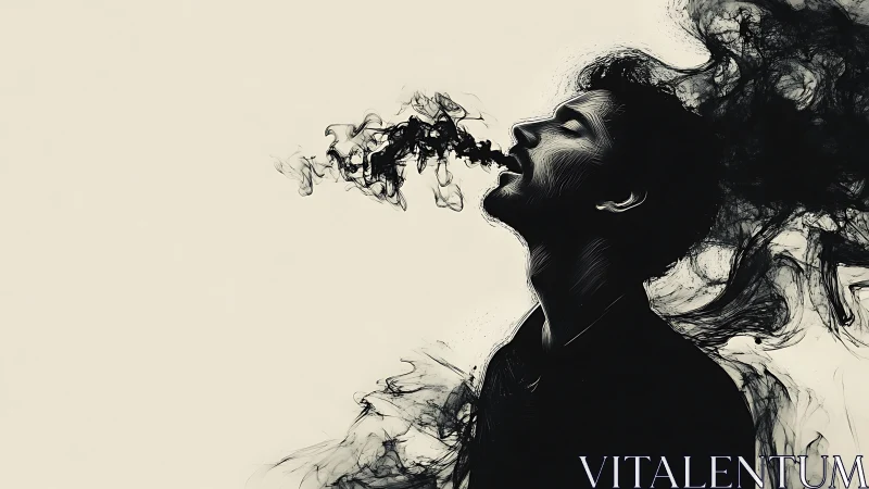 Side profile male figure with abstract smoke dispersion.