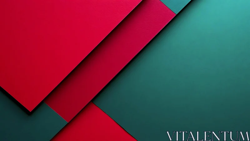 Diagonal red and teal geometric planes form bold contrast