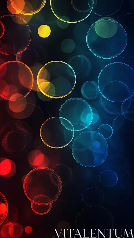 Multicolored circular light forms on dark gradient background.