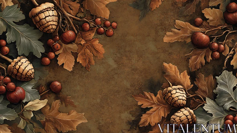 Rustic harvest wreath of acorns, copper leaves, and berries.