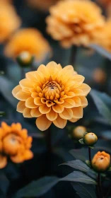 Golden Dahlia with Layered Petals Against Soft Focus.