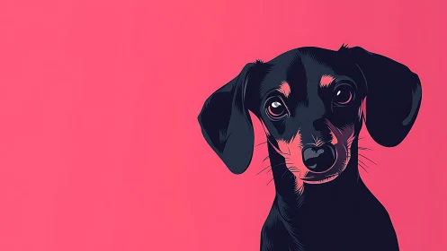 Vector portrait of black dachshund on bold pink backdrop